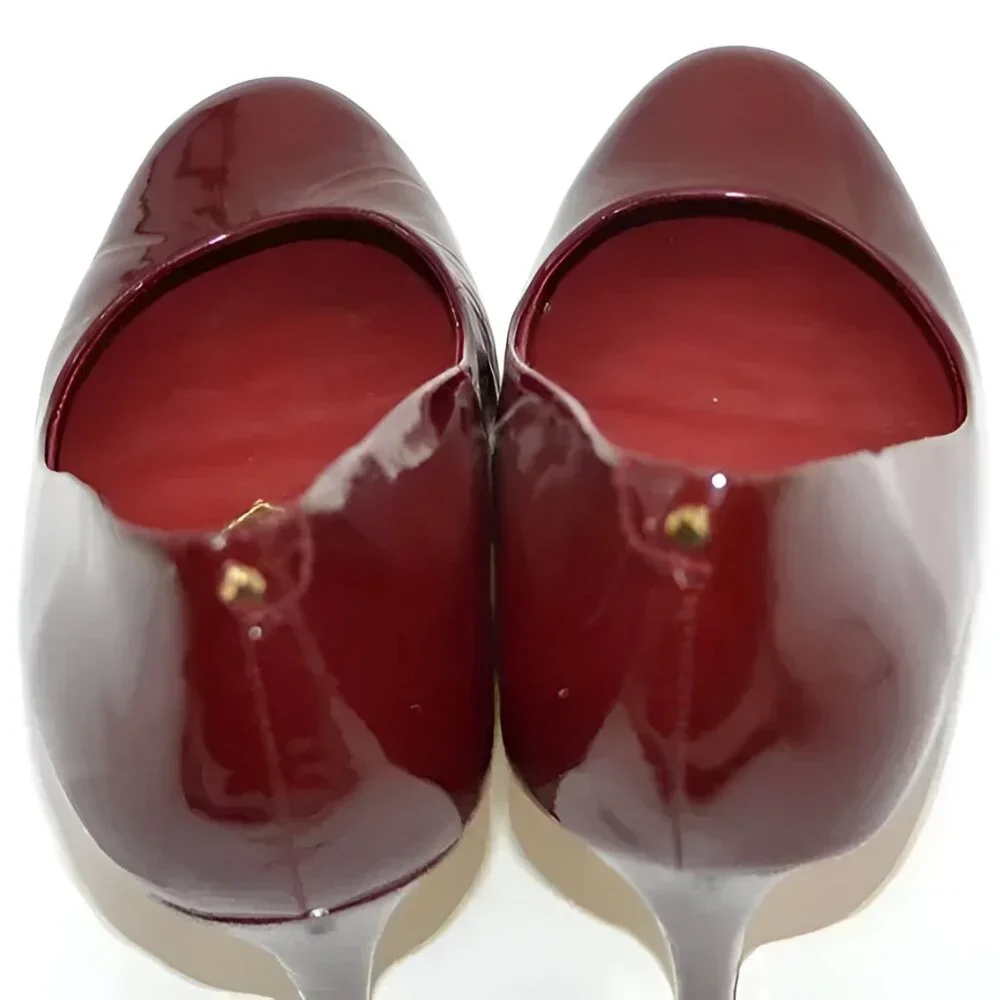 Ted Baker Cranberry Red Patent Leather Gold Dress Christmas Heels Pumps 40 9.5 - Picture 9 of 16